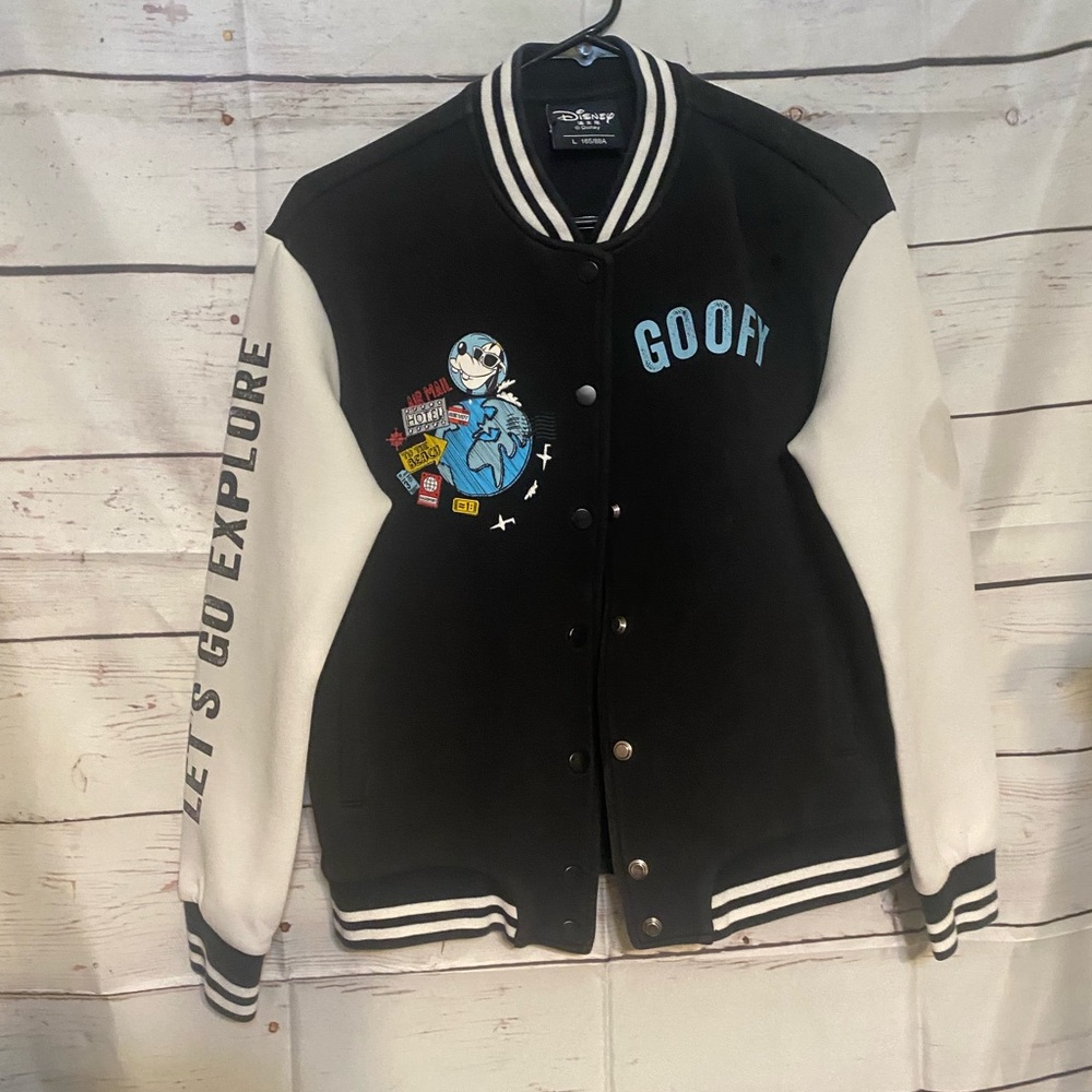 Disney Black and White Goofy Space Patch Varsity Jacket - Picture 6 of 11